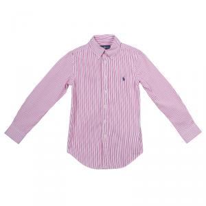 Ralph Lauren Red and White Striped Long Sleeve Buttondown Cotton Shirt 8 Yrs