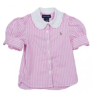 Ralph Lauren Pink Striped Puffed Sleeve Buttondown Shirt 3 Yrs