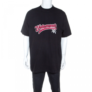 Vetements Black Washed Out Cotton Oversized Embroidered T-Shirt XS
