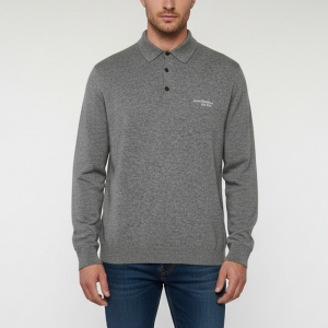Pre Owned Acne Studios Grey Logo Embroidered Knit Kluxey Polo Sweater M
