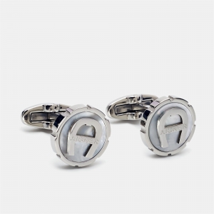 Aigner Logo Mother of Pearll Stainless Steel Cufflinks