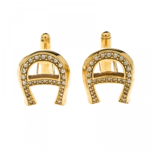 Pre Owned Aigner Logo Crystal Gold Tone Cufflinks