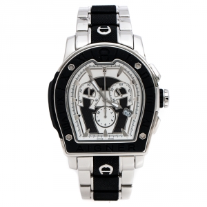Aigner Silver Stainless Steel Rubber Roma Chrono A38500 Men's Wristwatch 46 mm