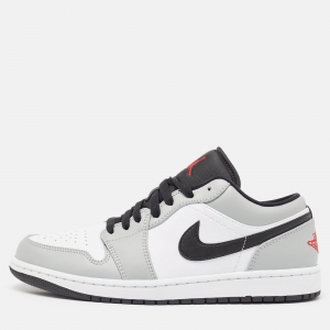 Air Jordans Grey/White Leather Jordan 1 Low Light Smoke Grey Sneakers Size 42