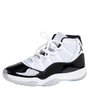 Pre Owned Air Jordan Black/White Fabric and Patent Leather Jordan 11 Retro Concord Sneakers Size 44