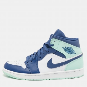 Air Jordan 1 Tricolor Leather Mystic Navy Mint Mid Top Sneakers Size 43