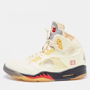 Off White x Air Jordan Cream Mesh Air Jordan 5 Retro Sail High Top Sneakers Size 47