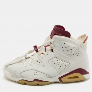 Air Jordans White/Red Suede and Leather Jordan 6 Retro Sneakers Size 44.5