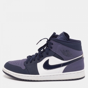 Air Jordan's Multicolor Leather and Nubuck Leather Jordan 1 Mid Obsidian Sneakers Size 44