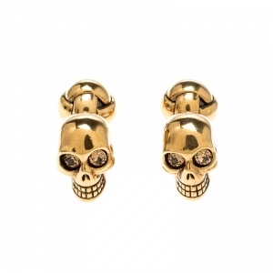 Alexander McQueen Skull Crystal Gold Tone Cufflinks