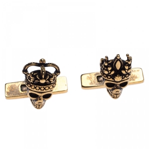 Alexander McQueen Antique Gold Tone King and Queen Skull Cufflinks 