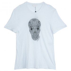 Alexander McQueen Men's White Embroidered Skull T-shirt L