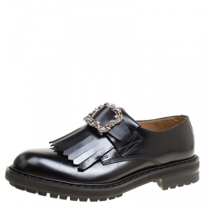 Alexander McQueen Black Leather Buckle Fringe Detail Brogues Size 44