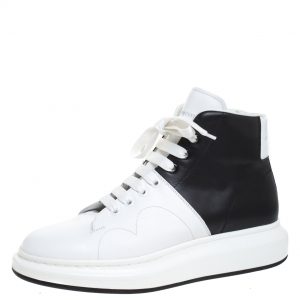 Alexander McQueen White/Black Leather Lace Up High Top Sneakers Size 45
