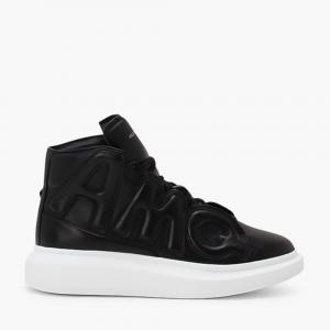 Alexander McQueen Black Leather Maxi Logo High-Top Sneakers Size EU 45
