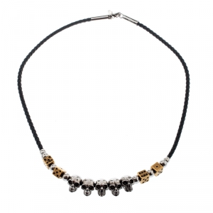 Pre Owned Alexander McQueen Skull Dice Charm Leather Cord Necklace