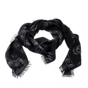 Alexander McQueen Black & Grey Skull Print Cashmere Scarf