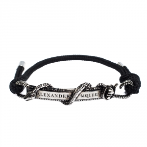 Alexander McQueen Antique Silver Tone Skull Snake Bar Bracelet