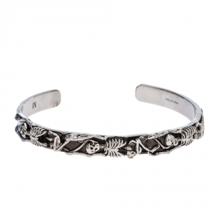 Alexander McQueen Dancing Skeleton Silver Tone Open Cuff Bracelet M