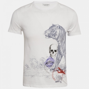 Pre Owned Alexander McQueen White Skull Print Jersey T-Shirt XS