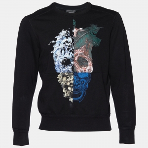 Pre Owned Alexander McQueen Black Cotton Paneled Graphic Skull Printed Sweatshirt S