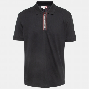 Alexander McQueen Black Logo Intarsia Pique Cotton Polo T-Shirt XXL
