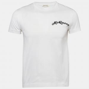 Alexander McQueen White Logo Embroidered Cotton T-Shirt S