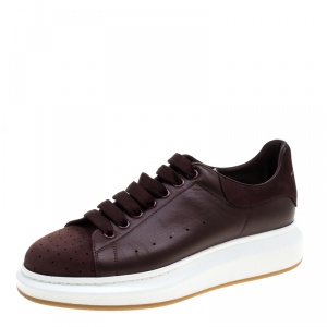 Alexander McQueen Burgundy Leather and Suede Platform Low Top Sneakers Size 43
