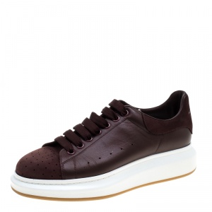 Alexander McQueen Burgundy Leather and Suede Platform Low Top Sneakers Size 43