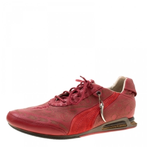 Alexander McQueen For Puma Red Etched Leather Sneakers Size 44