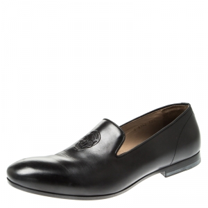 Alexander Mcqueen Black Leather Skull Detail Loafers Size 42.5