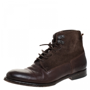 Alexander McQueen Brown Leather And Suede Lace Up Ankle Boots Size 40