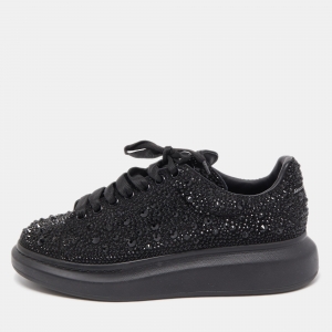 Alexander McQueen Black Crystal Embellished Leather Oversized Sneakers Size 43