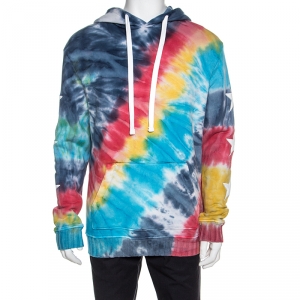 Amiri Multicolor Tie Dye Knit Star Patched Hooded Sweatshirt L