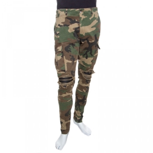 Amiri Green Camouflage Print Cotton Cargo Pants S