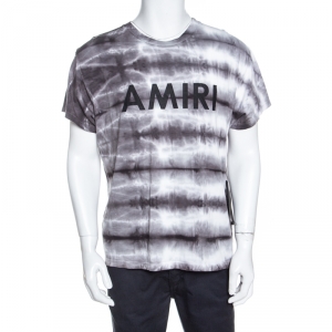 Amiri Grey Logo Printed Tie Dye Cotton Crew Neck T-Shirt M