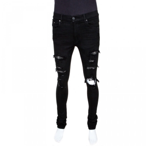 Amiri Black Distressed Denim Crystal Patch Jeans M