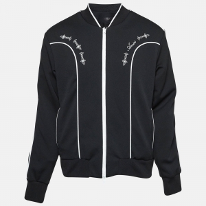 Amiri Black Embroidered Jersey Contrast Trim Zip-Up Jacket L