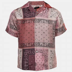 Amiri Pink Bandana Reconstructed Silk Short Sleeve Shirt XS