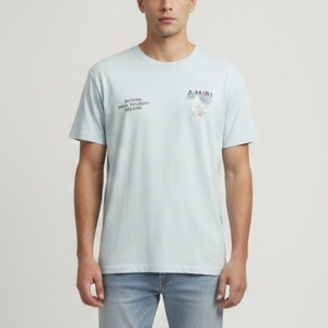 Pre Owned Amiri Sky Blue Rainbow Dove Print Cotton Crew Neck T-Shirt L