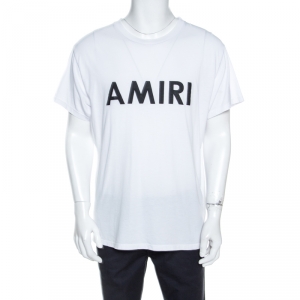 Amiri White Cracked Logo Printed Cotton Crew Neck T-Shirt M