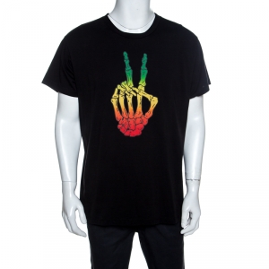 Amiri Black Bones Peace Printed Cotton Crew Neck T-Shirt M