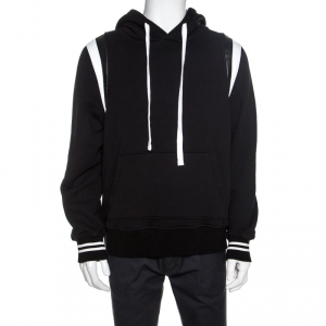 Amiri Black Knit Leather Trimmed Varsity Hooded Sweatshirt M