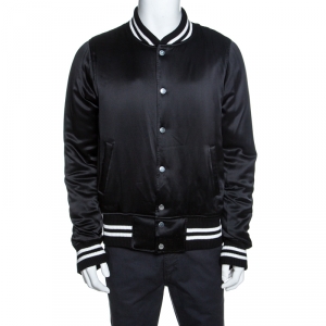 Amiri Black Silk Varsity Baseball Jacket L