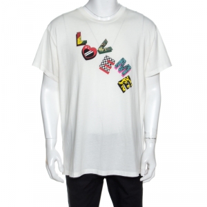 Amiri Off White Printed Cotton Love Me T-Shirt M