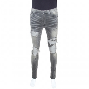 Amiri Grey Washed & Distressed Denim Fitted Jeans M