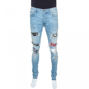 Amiri Blue Washed Denim Art Patch Distressed Jeans S