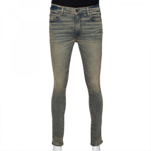 Amiri Blue Dirty Denim Distressed Tapered Leg Jeans M