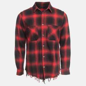 Amiri Red/Black Flannel Check Cotton Raw Edge Detail Shirt S