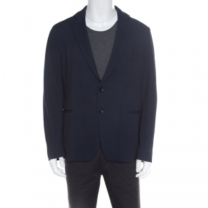 Pre Owned Armani Collezioni Dark Navy Geometric Patterned Tailored Blazer XL